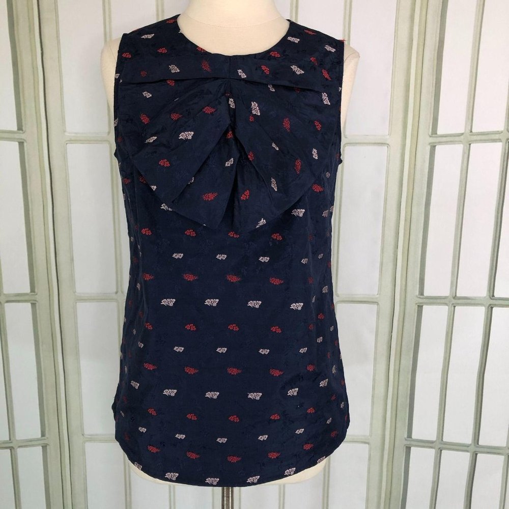 Banana Republic Taffeta Brocade Blouse Sleeveless Round Neck Size 12 Blue